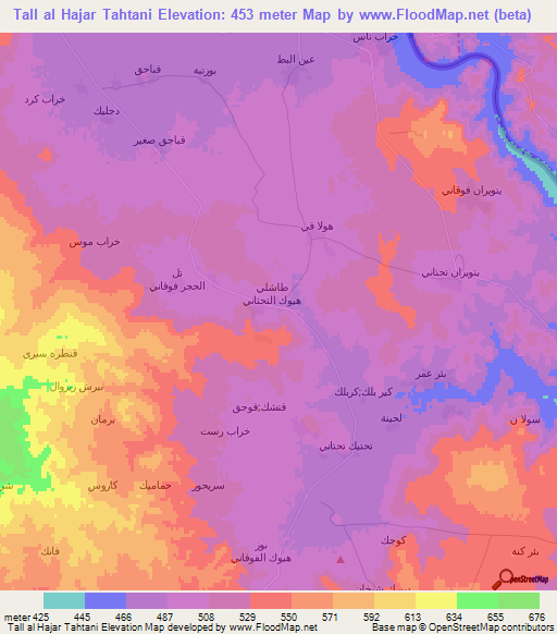 Tall al Hajar Tahtani,Syria Elevation Map