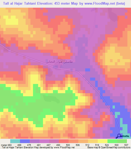 Tall al Hajar Tahtani,Syria Elevation Map