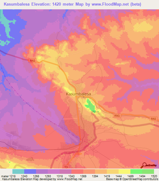 Kasumbalesa,Congo (Kinshasa) Elevation Map