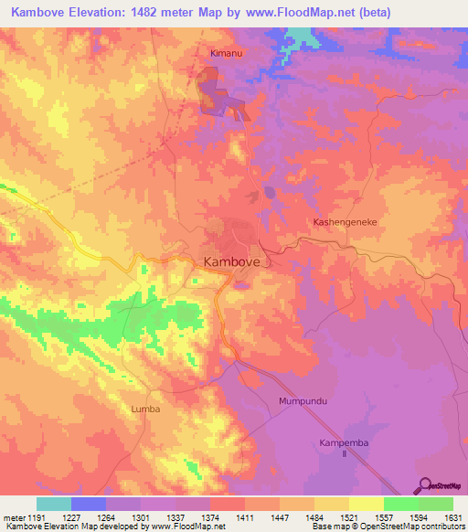Kambove,Congo (Kinshasa) Elevation Map