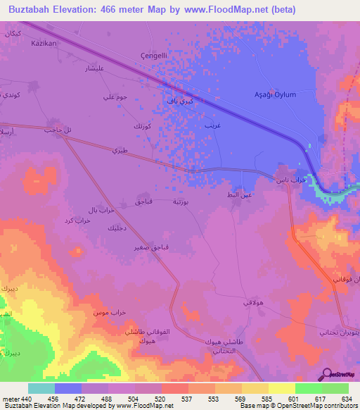 Buztabah,Syria Elevation Map