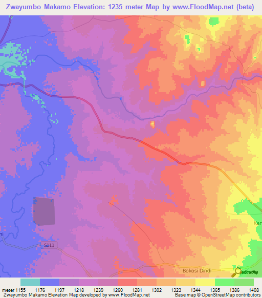 Zwayumbo Makamo,Malawi Elevation Map