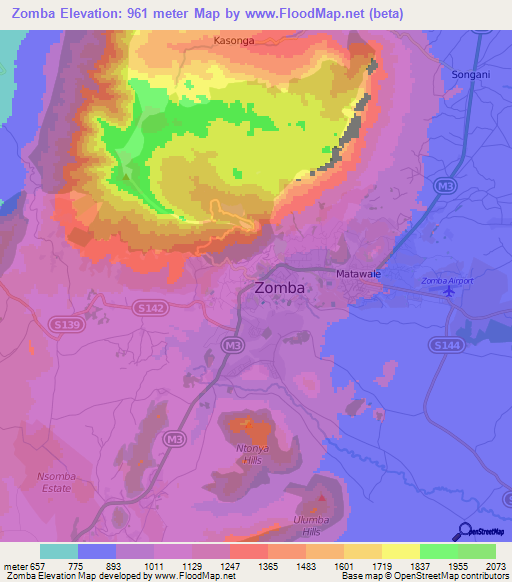 Zomba,Malawi Elevation Map