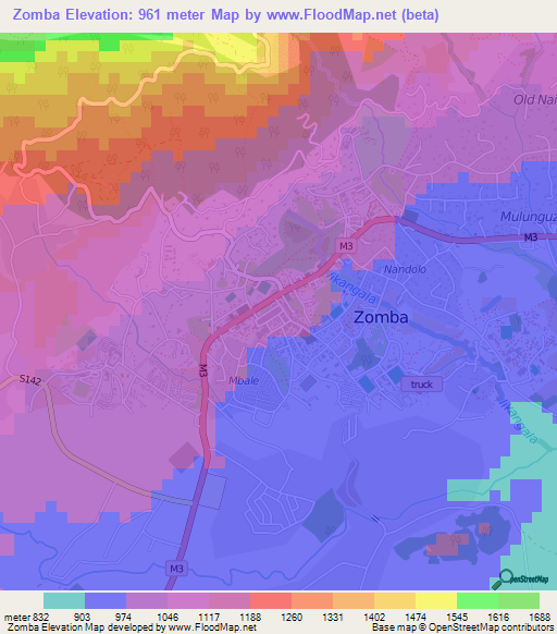 Zomba,Malawi Elevation Map