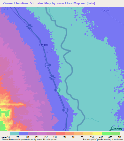 Zirona,Malawi Elevation Map