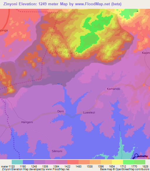 Zinyoni,Malawi Elevation Map