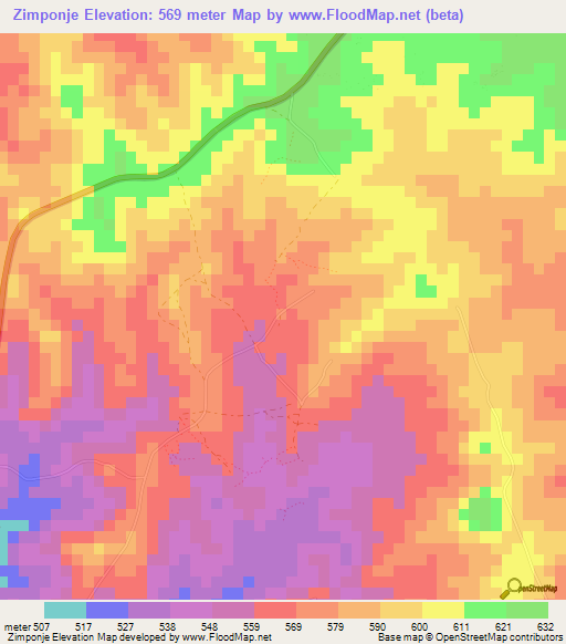 Zimponje,Malawi Elevation Map