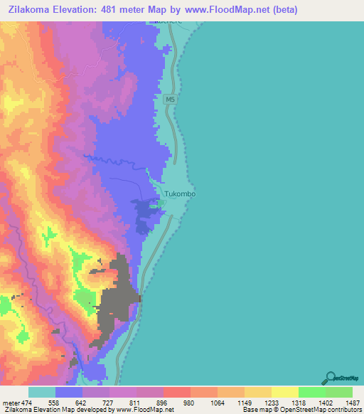 Zilakoma,Malawi Elevation Map