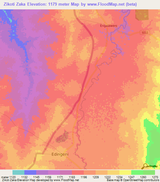 Zikoti Zaka,Malawi Elevation Map