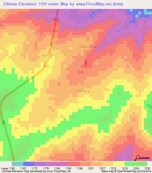 Zikheta,Malawi Elevation Map