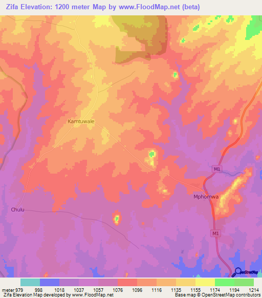 Zifa,Malawi Elevation Map