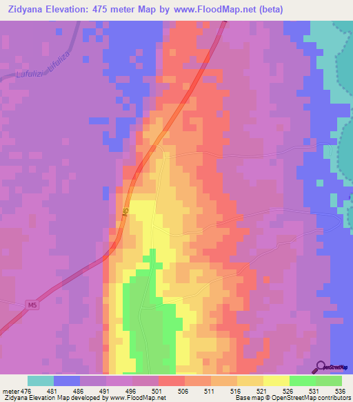 Zidyana,Malawi Elevation Map