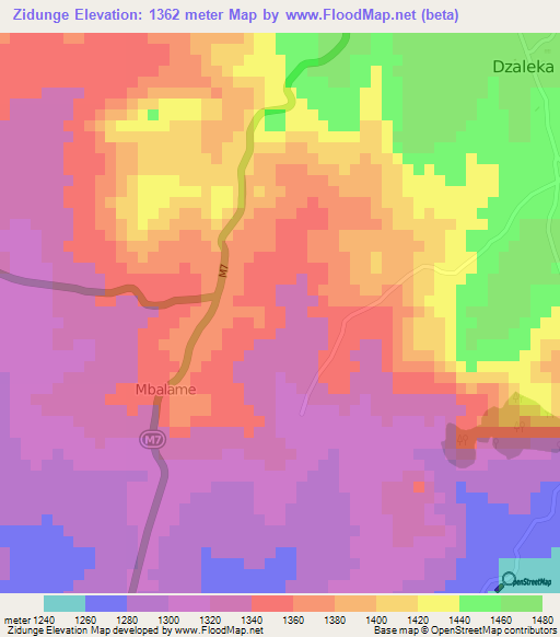 Zidunge,Malawi Elevation Map
