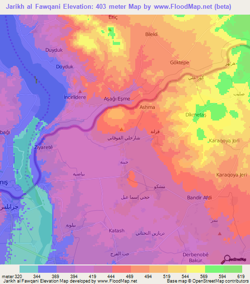 Jarikh al Fawqani,Syria Elevation Map
