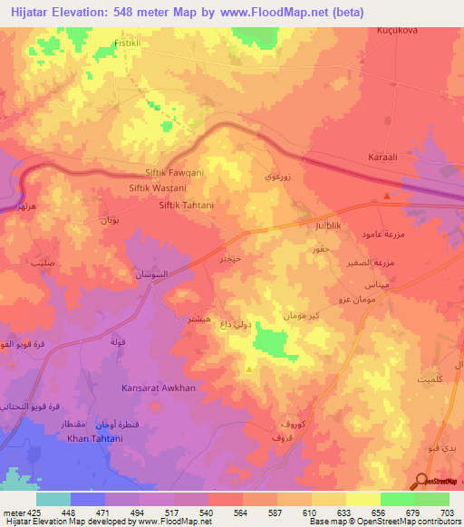 Hijatar,Syria Elevation Map