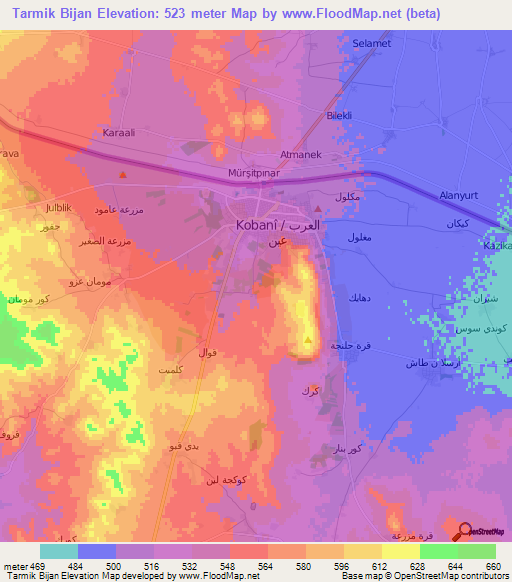 Tarmik Bijan,Syria Elevation Map