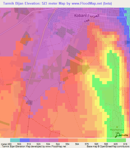 Tarmik Bijan,Syria Elevation Map