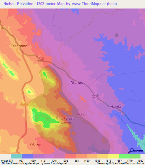 Ntcheu,Malawi Elevation Map