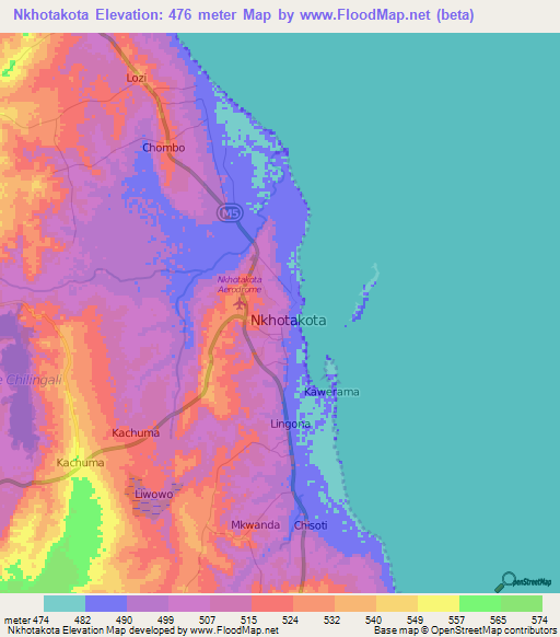Nkhotakota,Malawi Elevation Map