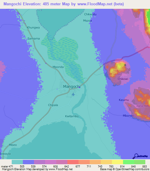 Mangochi,Malawi Elevation Map