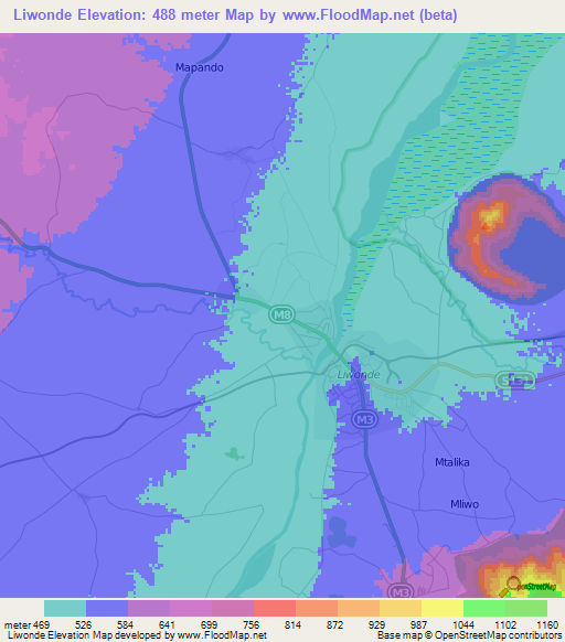 Liwonde,Malawi Elevation Map