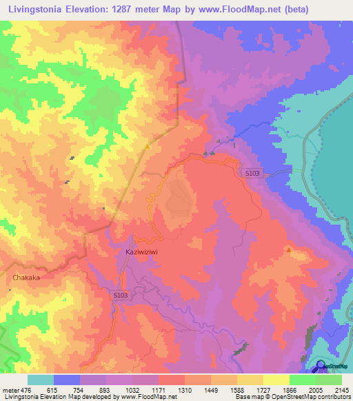 Livingstonia,Malawi Elevation Map