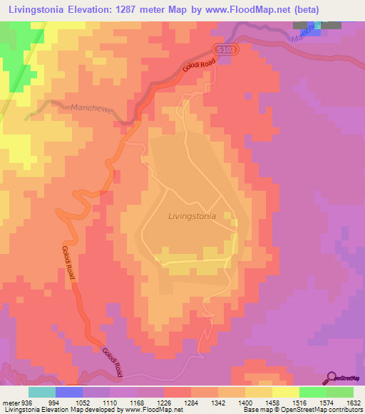 Livingstonia,Malawi Elevation Map
