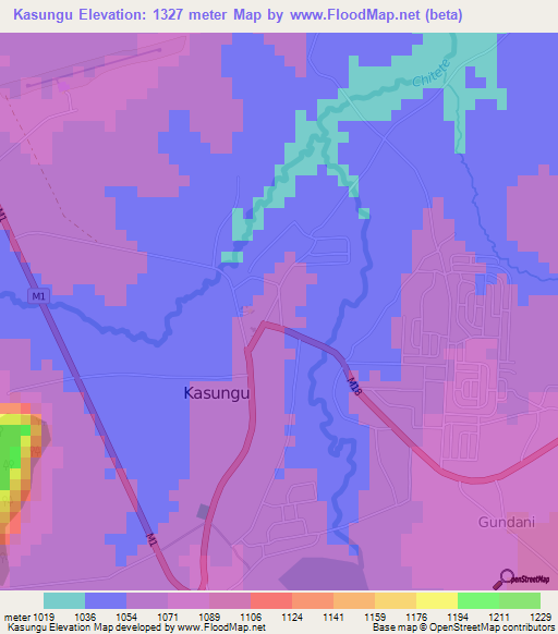 Kasungu,Malawi Elevation Map