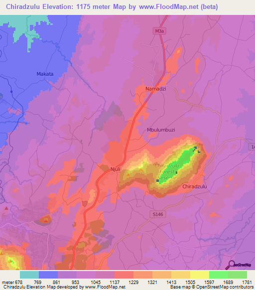Chiradzulu,Malawi Elevation Map