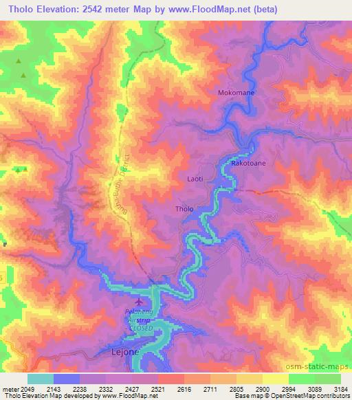 Tholo,Lesotho Elevation Map