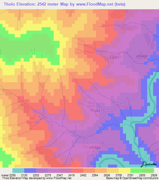 Tholo,Lesotho Elevation Map