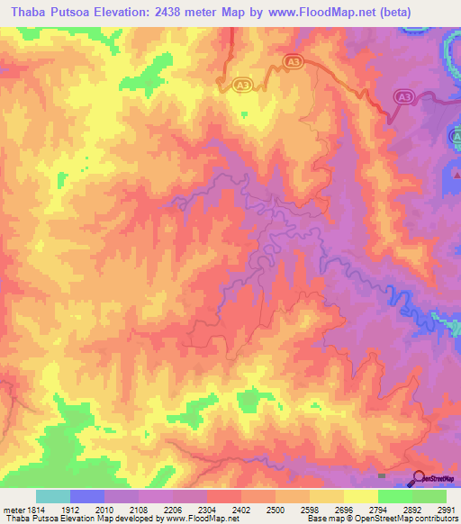 Thaba Putsoa,Lesotho Elevation Map