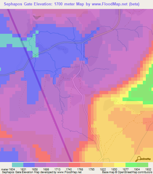 Sephapos Gate,Lesotho Elevation Map