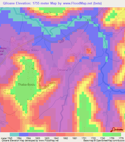 Qiloane,Lesotho Elevation Map