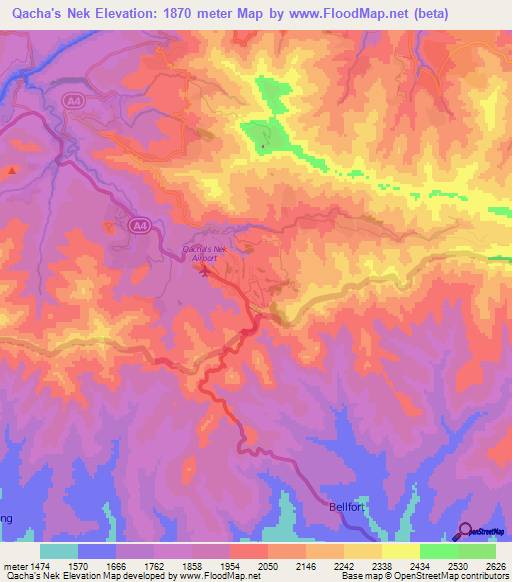 Qacha's Nek,Lesotho Elevation Map