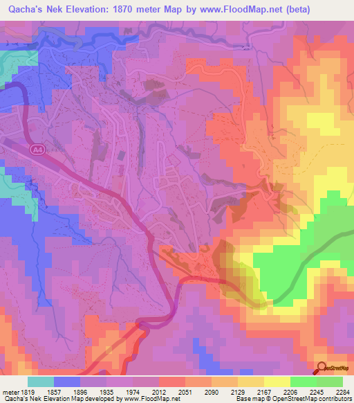Qacha's Nek,Lesotho Elevation Map