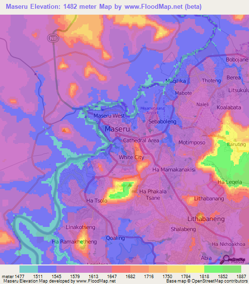 Maseru,Lesotho Elevation Map