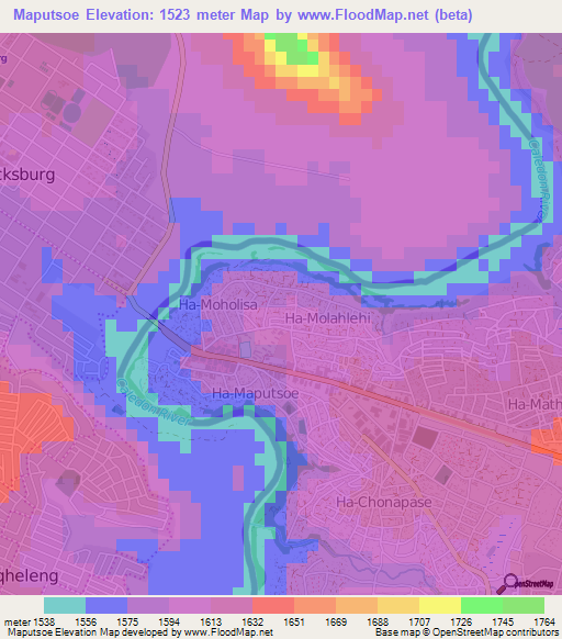 Maputsoe,Lesotho Elevation Map