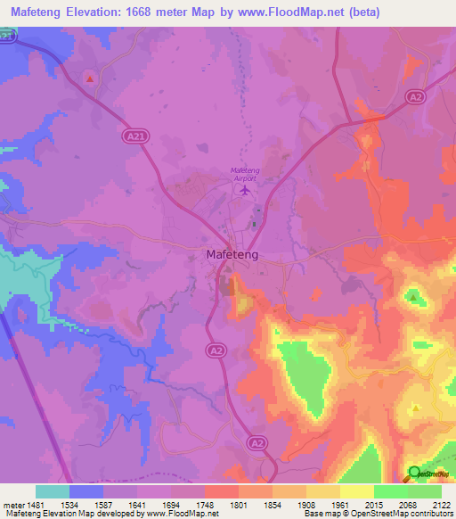 Mafeteng,Lesotho Elevation Map