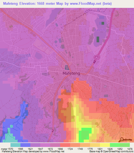 Mafeteng,Lesotho Elevation Map
