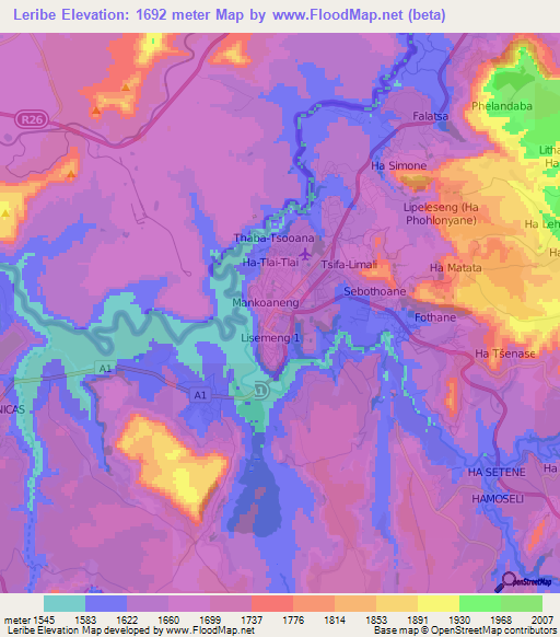 Leribe,Lesotho Elevation Map