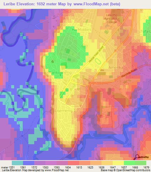 Leribe,Lesotho Elevation Map
