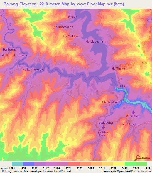 Bokong,Lesotho Elevation Map