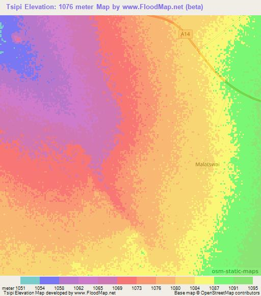 Tsipi,Botswana Elevation Map