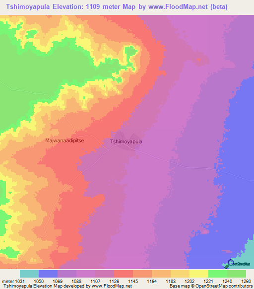 Tshimoyapula,Botswana Elevation Map