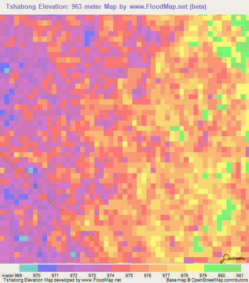Tshabong,Botswana Elevation Map