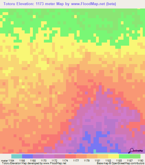 Totoru,Botswana Elevation Map