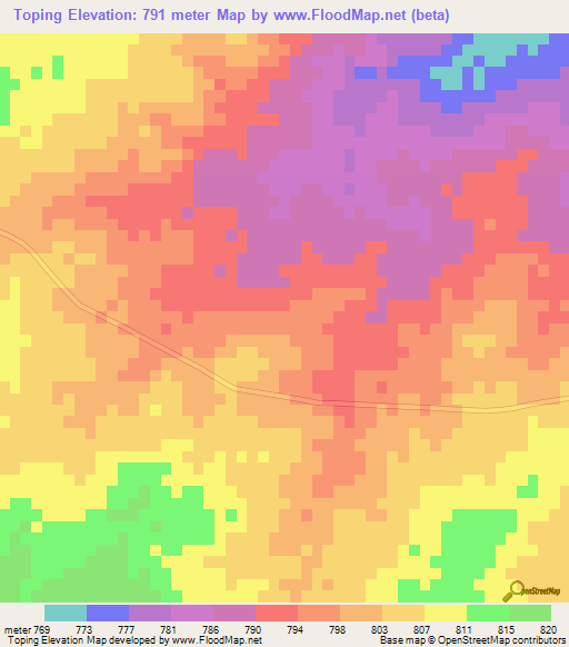 Toping,Botswana Elevation Map