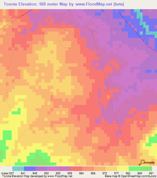 Tonota,Botswana Elevation Map