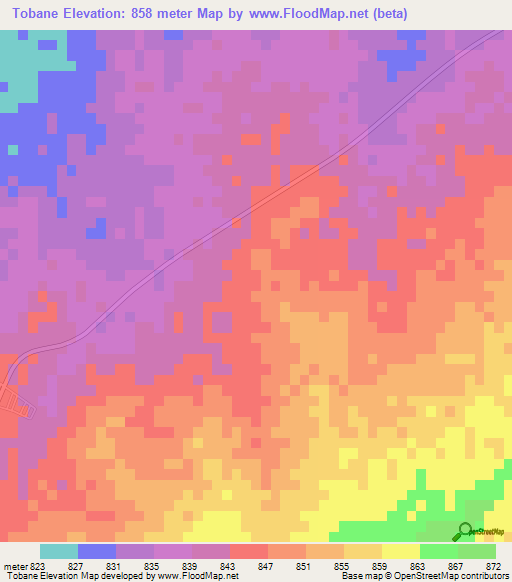 Tobane,Botswana Elevation Map